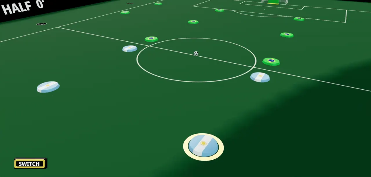 A câmera atrás de um botão da Argentina, com a bola à frente